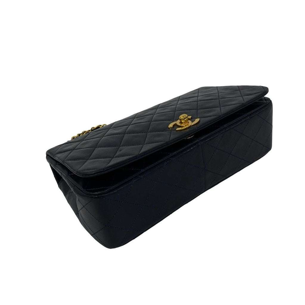 Chanel Vintage Quilted Coco Full Flap Lambskin Chain Shoulder Bag Navy — view 7