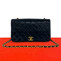 Chanel Vintage Quilted Coco Full Flap Lambskin Chain Shoulder Bag Navy