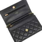 Chanel Chain Wallet Quilted Caviar Leather Black Gold CC Logo Shoulder Bag — view 6