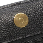 Chanel Chain Wallet Quilted Caviar Leather Black Gold CC Logo Shoulder Bag — view 7