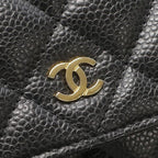 Chanel Chain Wallet Quilted Caviar Leather Black Gold CC Logo Shoulder Bag — view 5