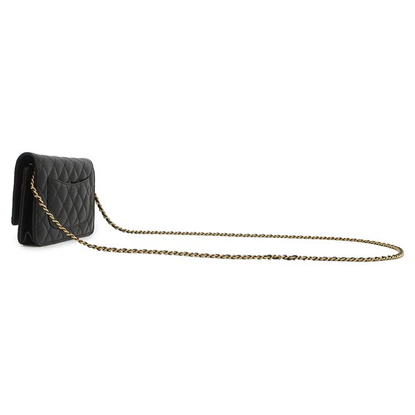 Chanel Chain Wallet Quilted Caviar Leather Black Gold CC Logo Shoulder Bag — view 2