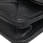 Chanel Chain Wallet Quilted Caviar Leather Black Gold CC Logo Shoulder Bag — view 4