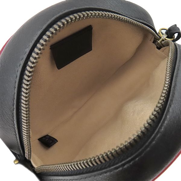 Gucci Shoulder Bag GG Marmont Round Leather Black Beige Red Gold Chain — view 7