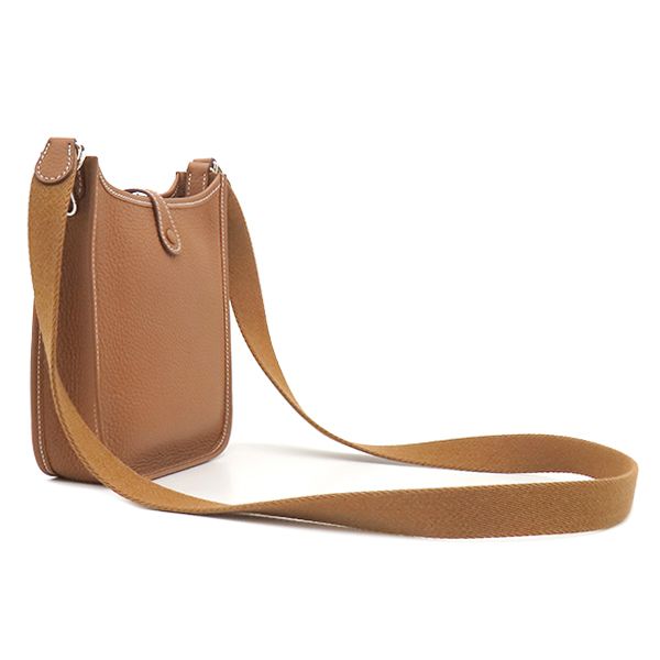Hermes Shoulder Bag Evelyne TPM 16 Long Taurillon Clemence Gold Silver Brown — view 2