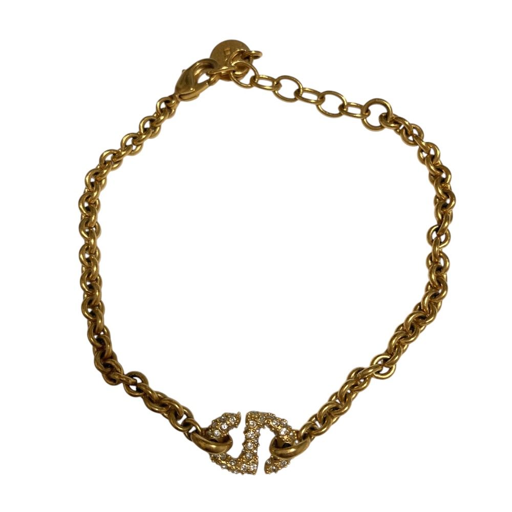 Dior CD Navy Line Stone Chain Bracelet Gold Colored