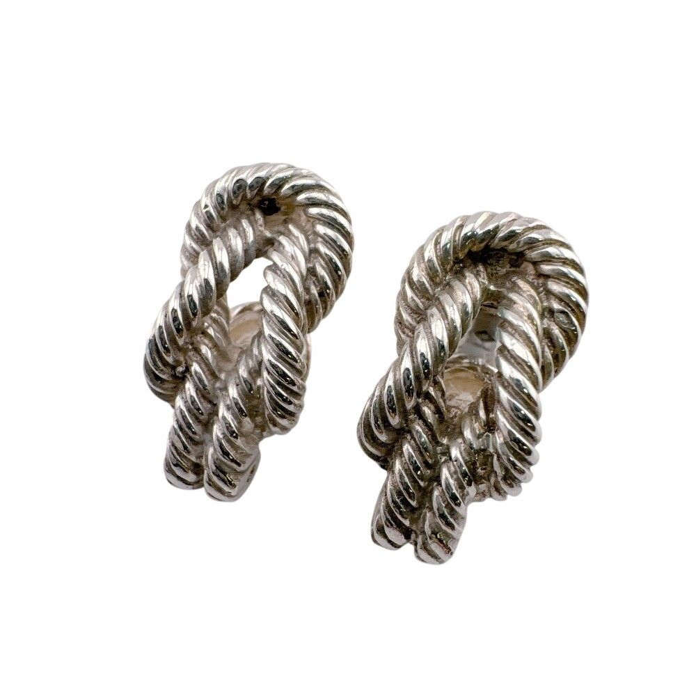 Hermes Audienne Rope Motif Earrings for Both Ears Metal Silver BC Clasp