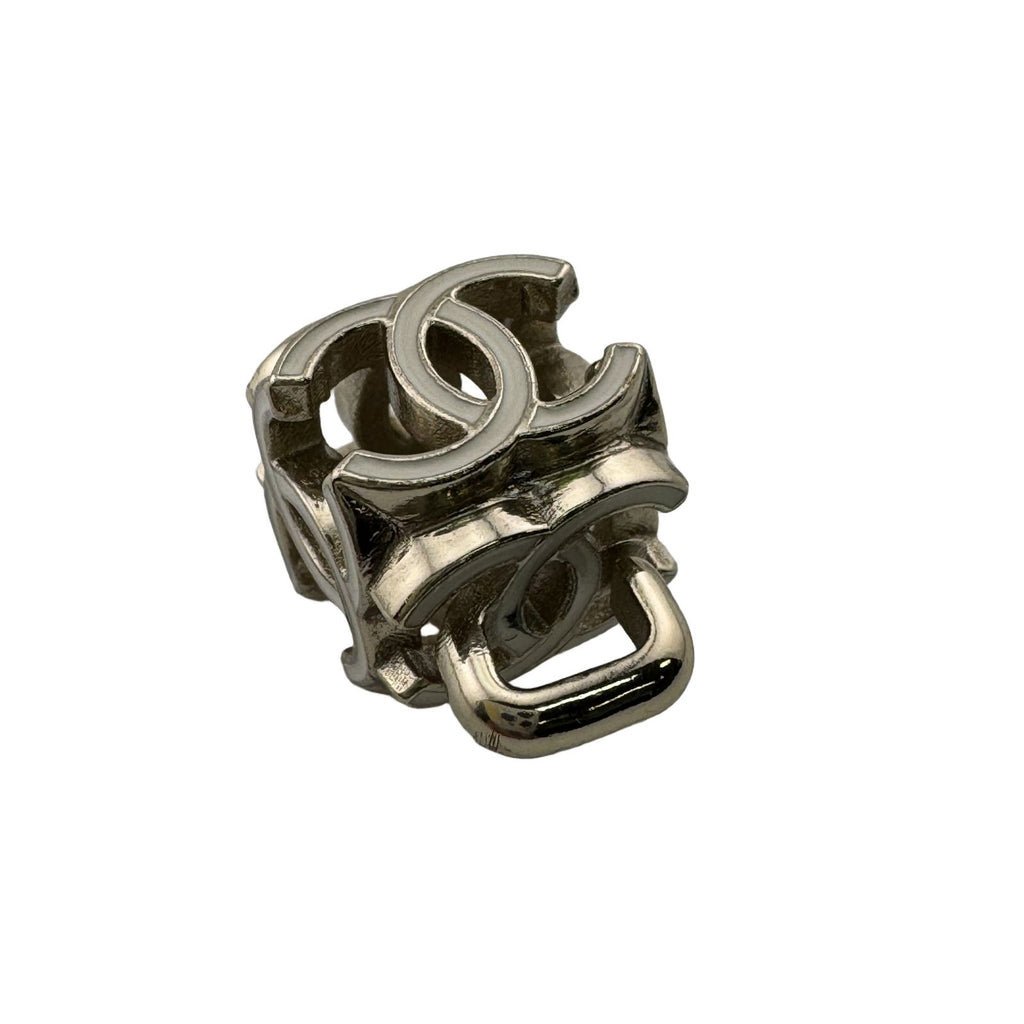 Chanel CC Logo Cube Hoop Earrings One Side Only Metal Silver — view 3