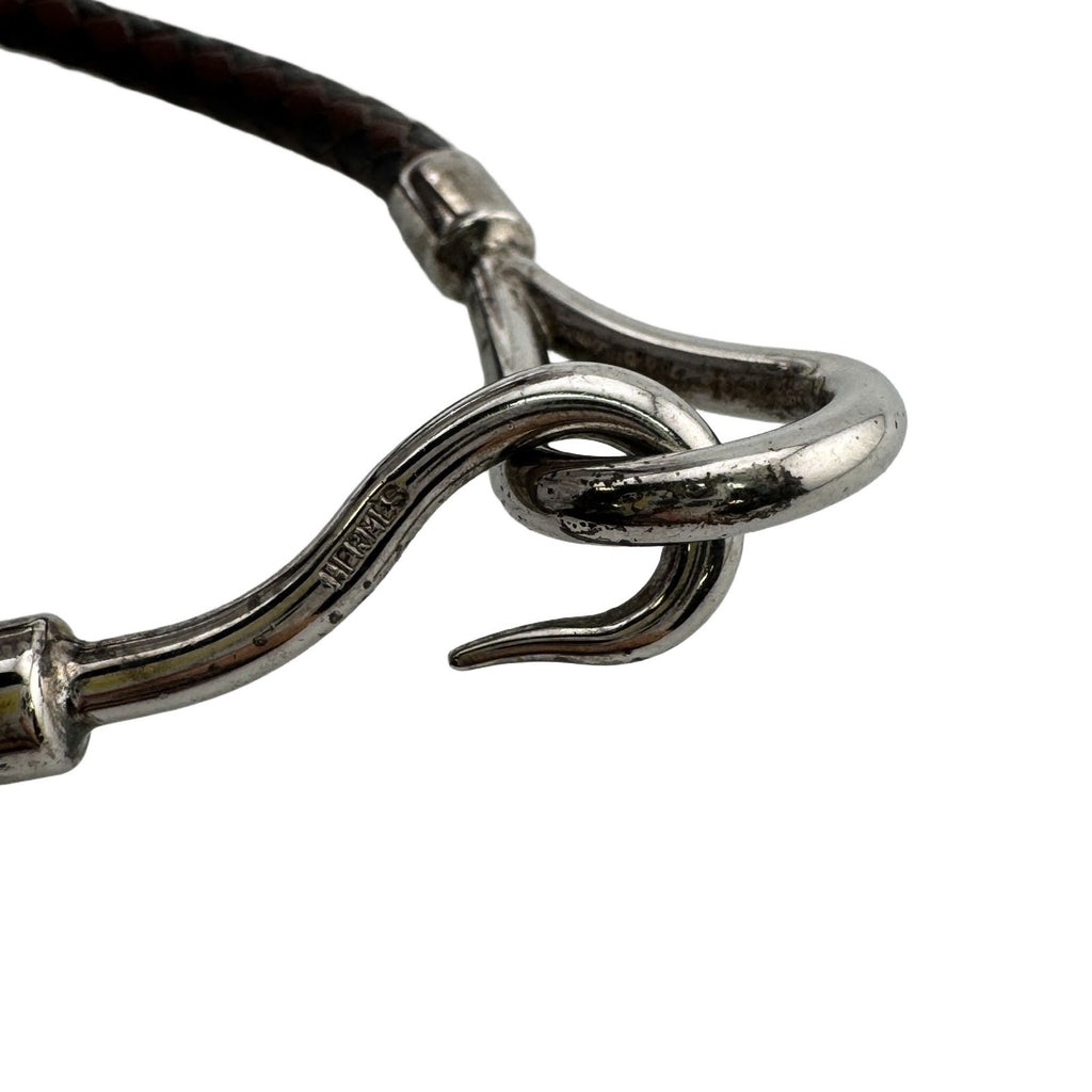 Hermes Jumbo Braided Bracelet Leather Metal Brown Black — view 5