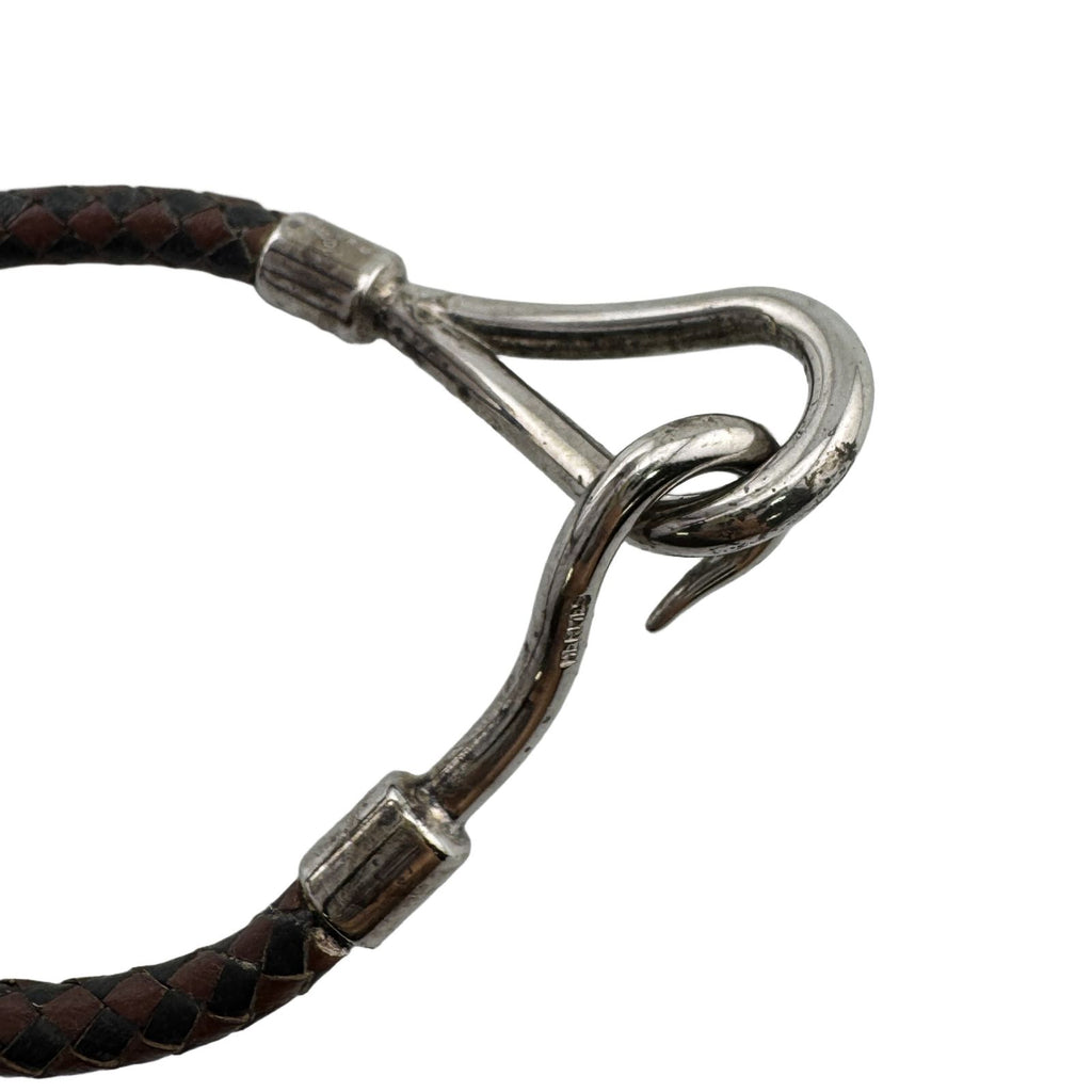 Hermes Jumbo Braided Bracelet Leather Metal Brown Black — view 4