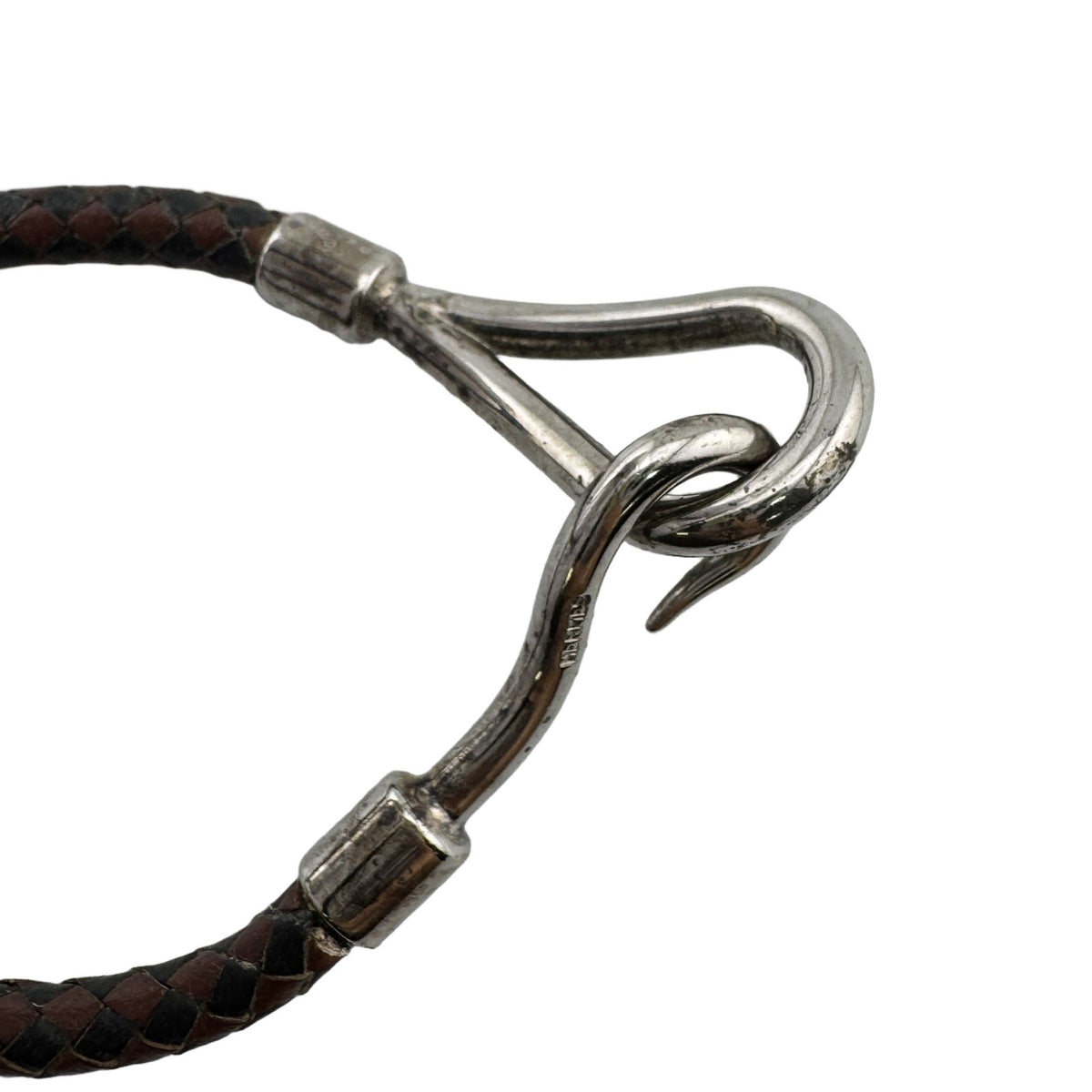 Hermes Jumbo Braided Bracelet Leather Metal Brown Black — view 4