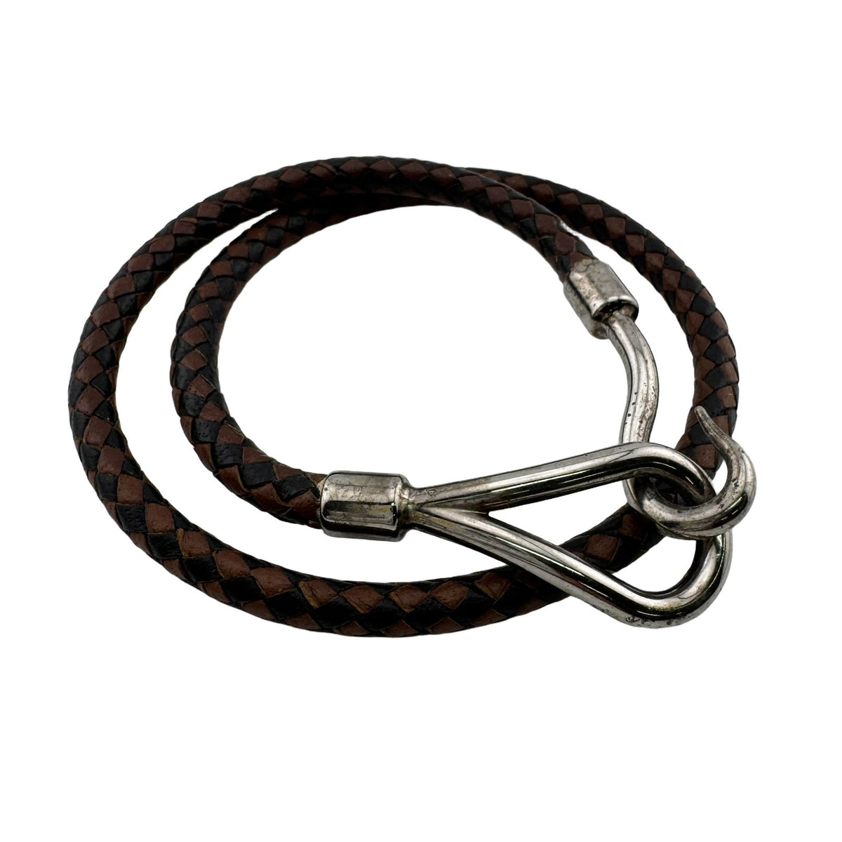 Hermes Jumbo Braided Bracelet Leather Metal Brown Black