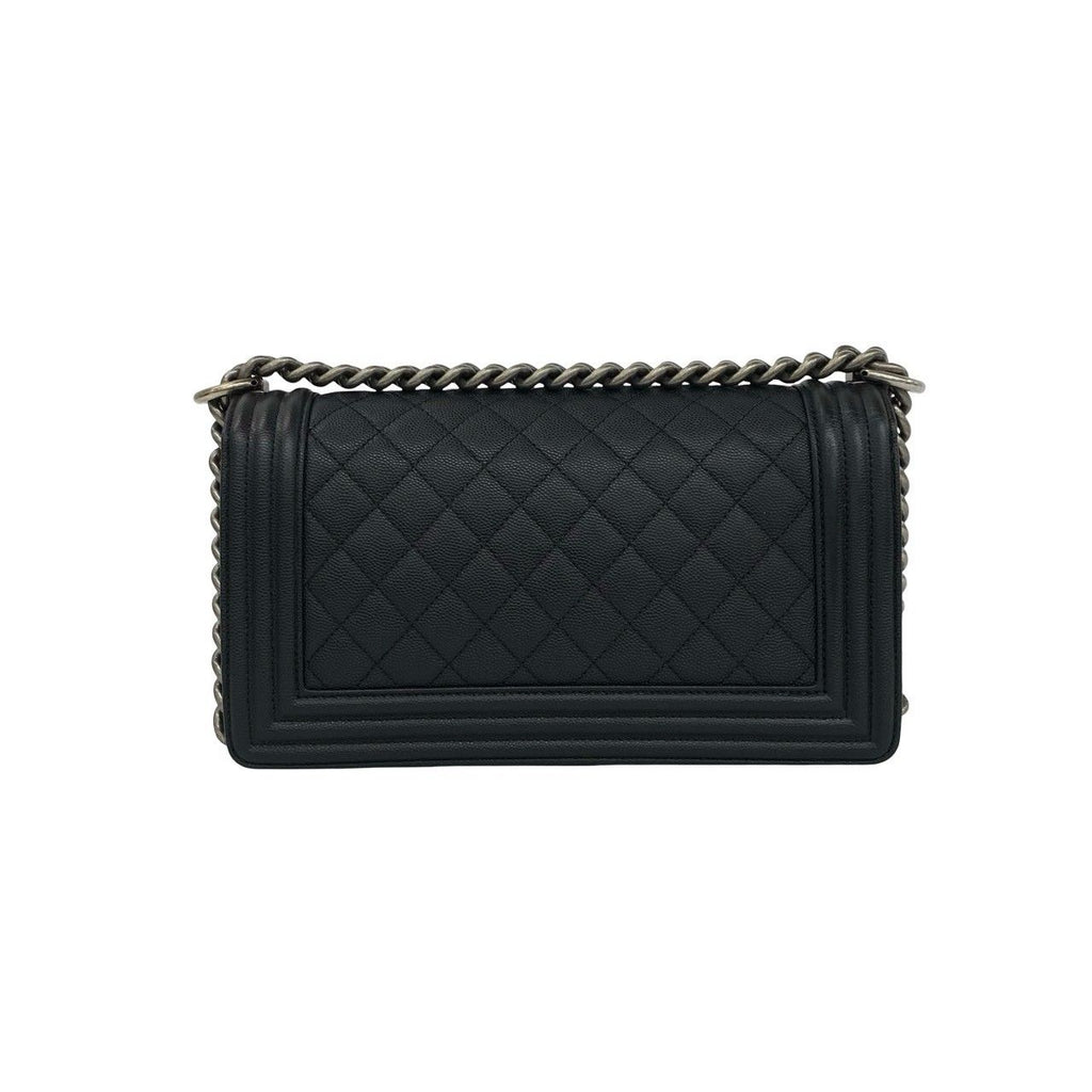Chanel Boy CC Logo Caviar Leather Chain Shoulder Bag Black — view 3