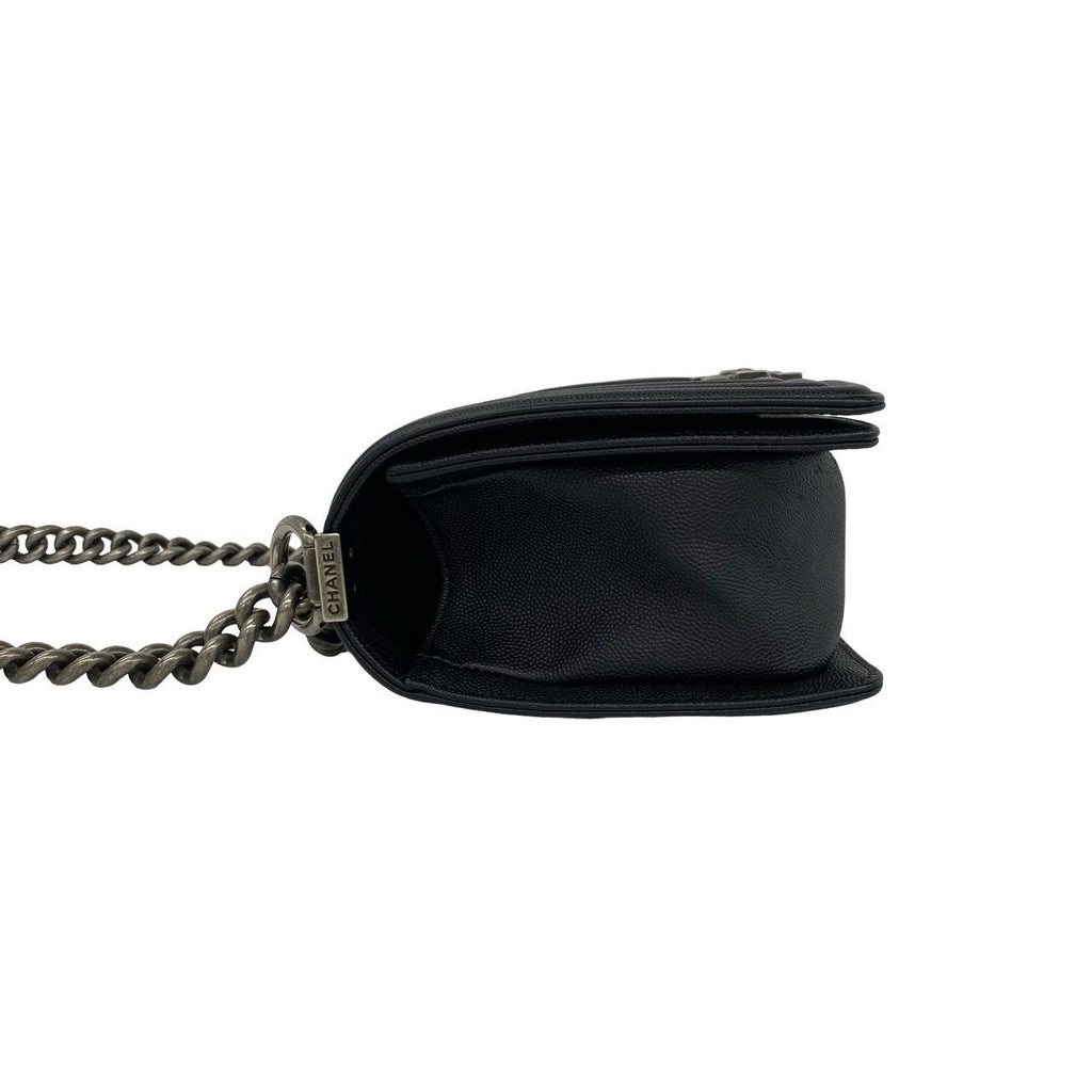 Chanel Boy CC Logo Caviar Leather Chain Shoulder Bag Black — view 5