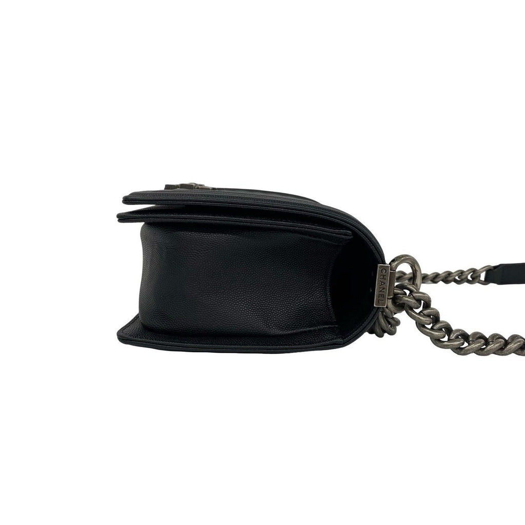 Chanel Boy CC Logo Caviar Leather Chain Shoulder Bag Black — view 6