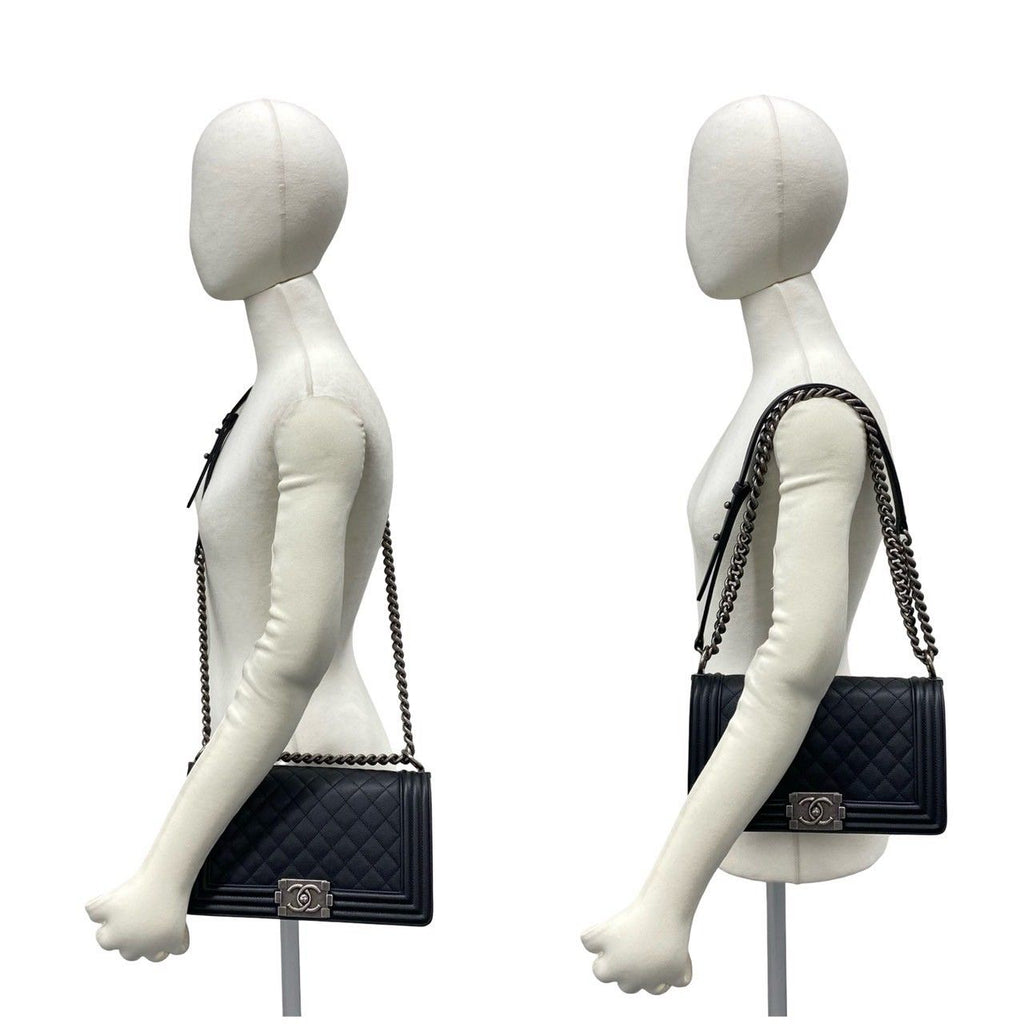 Chanel Boy CC Logo Caviar Leather Chain Shoulder Bag Black — view 2