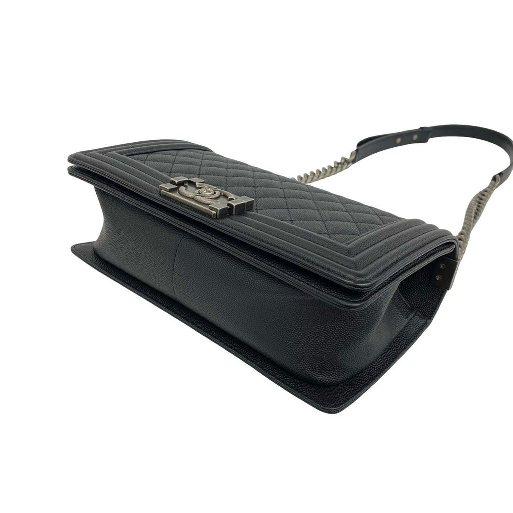 Chanel Boy CC Logo Caviar Leather Chain Shoulder Bag Black — view 8