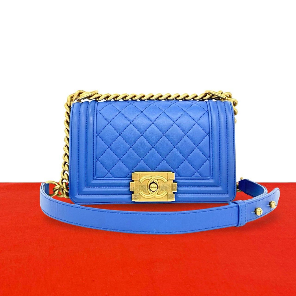 Chanel Boy CC Logo Lambskin 2-Way Chain Shoulder Bag Blue