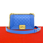 Chanel Boy CC Logo Lambskin 2-Way Chain Shoulder Bag Blue