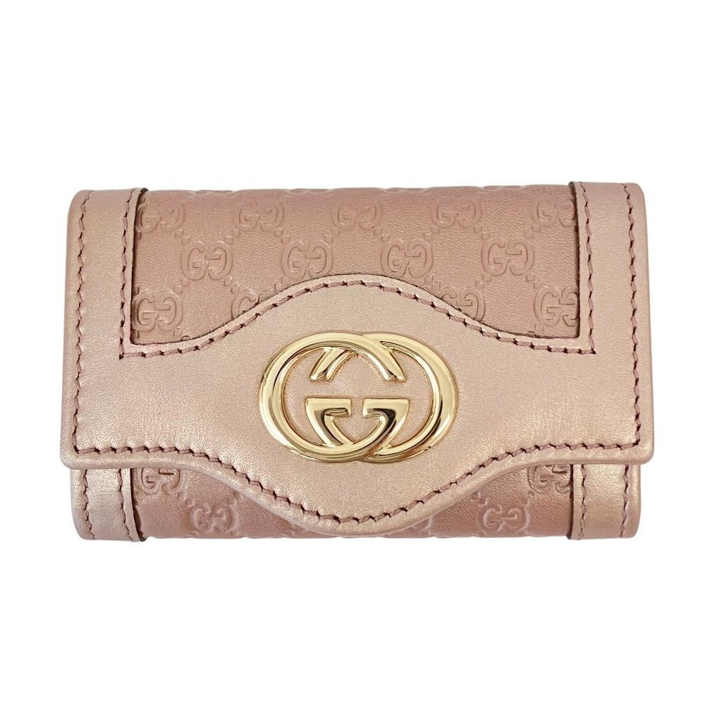 Gucci Interlocking G GG Guccissima Leather Key Case Pink Key Holder