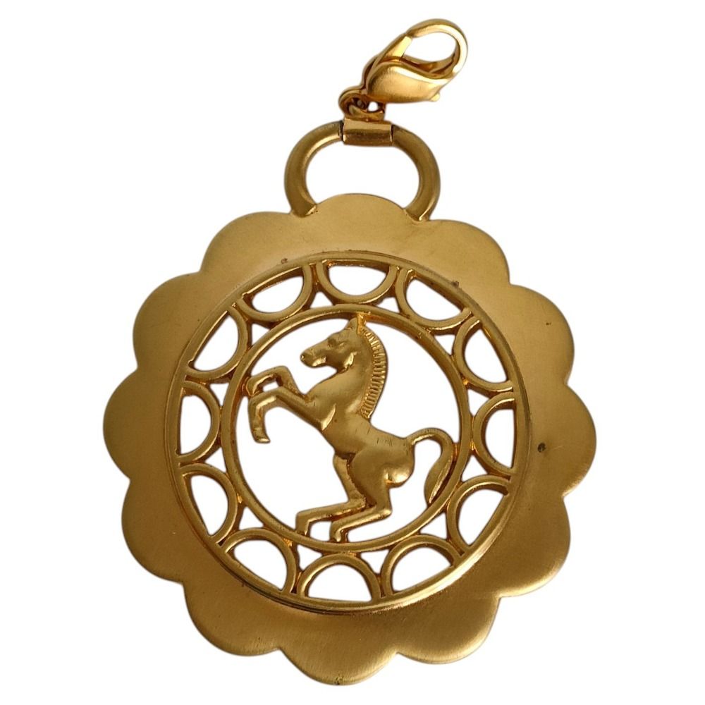 Hermes Horse Motif Pendant Gold Colored Necklace