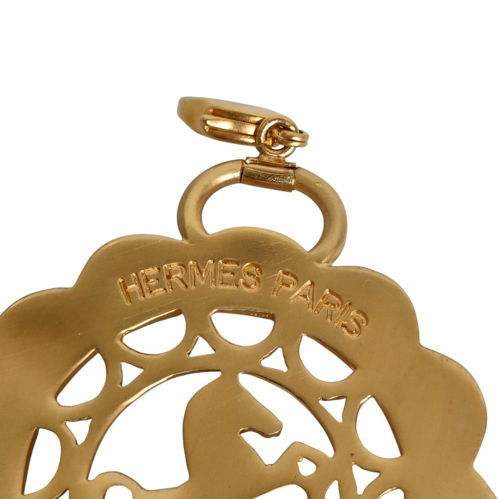Hermes Horse Motif Pendant Gold Colored Necklace — view 6