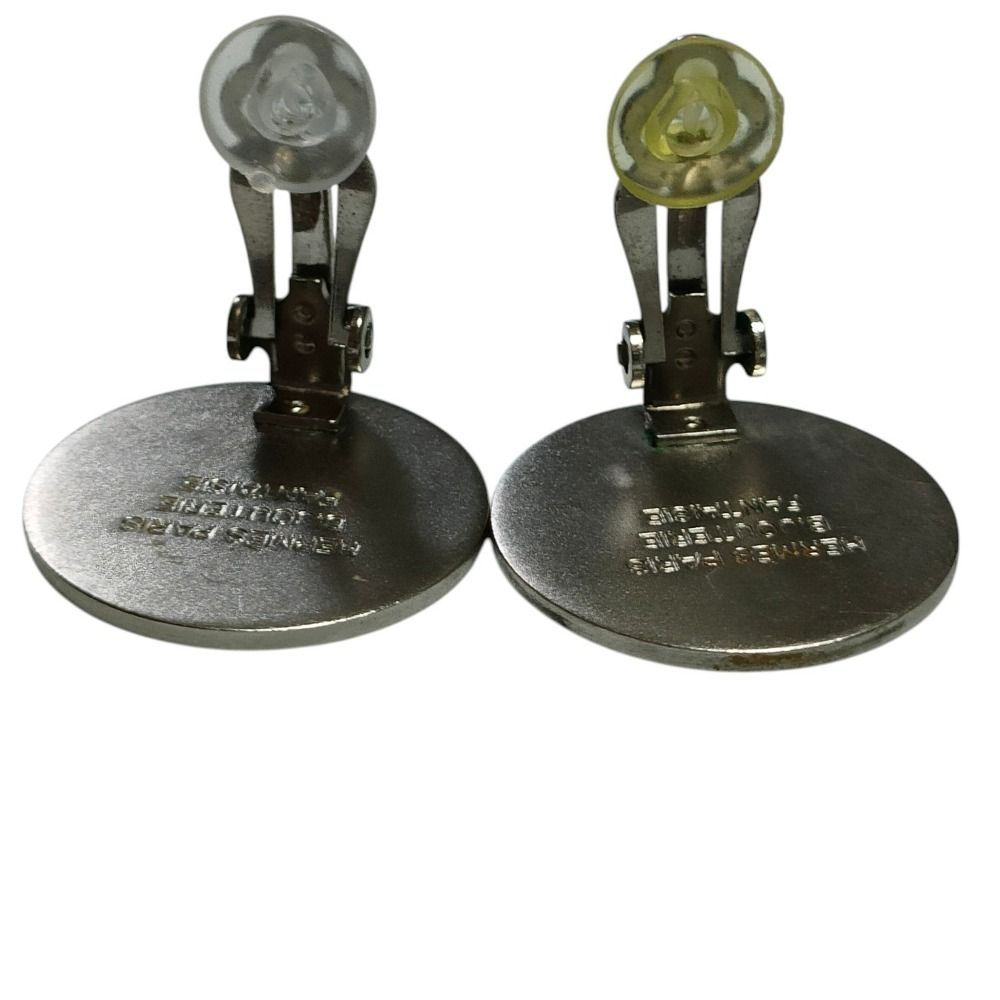 Hermes Sellier Round Logo Stamp Clip Earrings Silver Colored — view 7