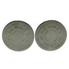 Hermes Sellier Round Logo Stamp Clip Earrings Silver Colored