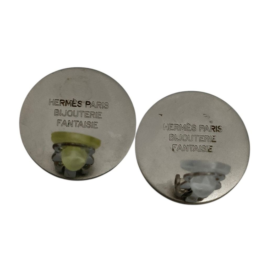 Hermes Sellier Round Logo Stamp Clip Earrings Silver Colored — view 6
