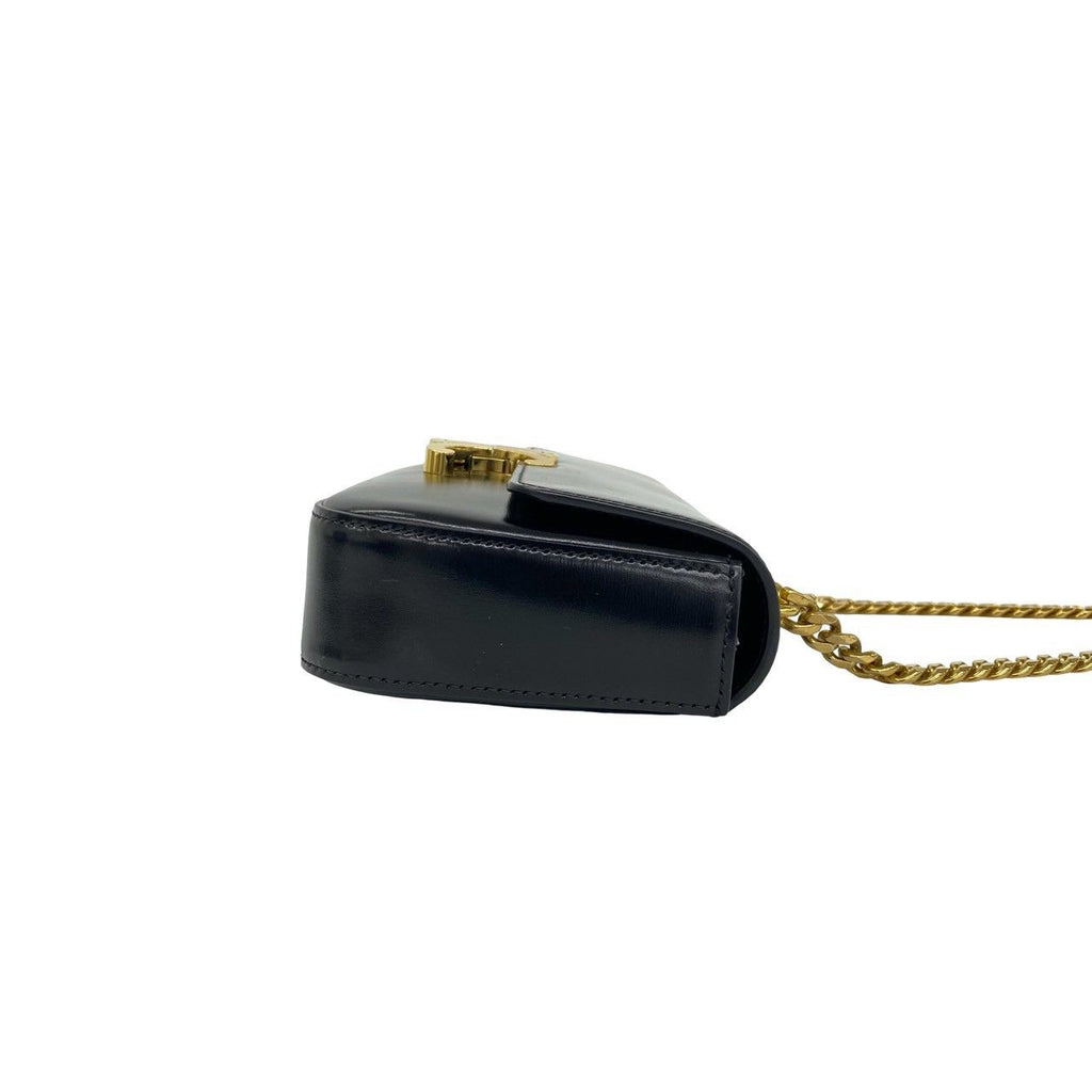 Celine Claude Triomphe Logo Leather Chain Mini Shoulder Bag Black — view 6