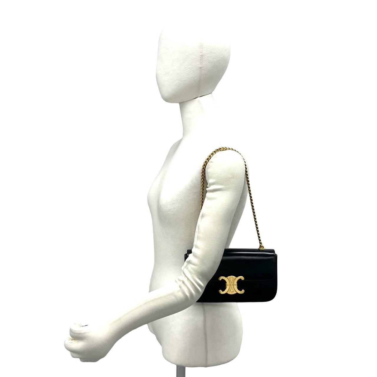Celine Claude Triomphe Logo Leather Chain Mini Shoulder Bag Black — view 2