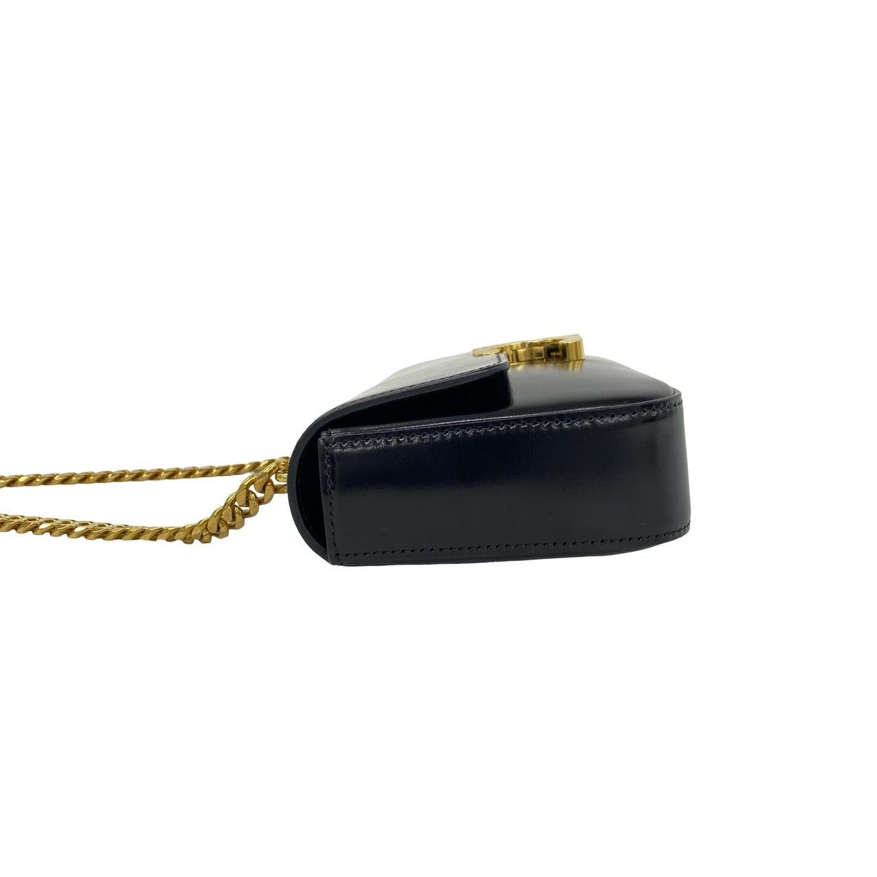 Celine Claude Triomphe Logo Leather Chain Mini Shoulder Bag Black — view 5