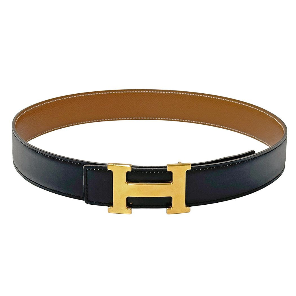 Hermes Belt H Box Calf Black Gold 70 Reversible — view 2