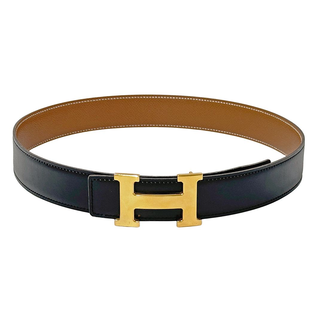 Hermes Belt H Box Calf Black Gold 70 Reversible — view 2