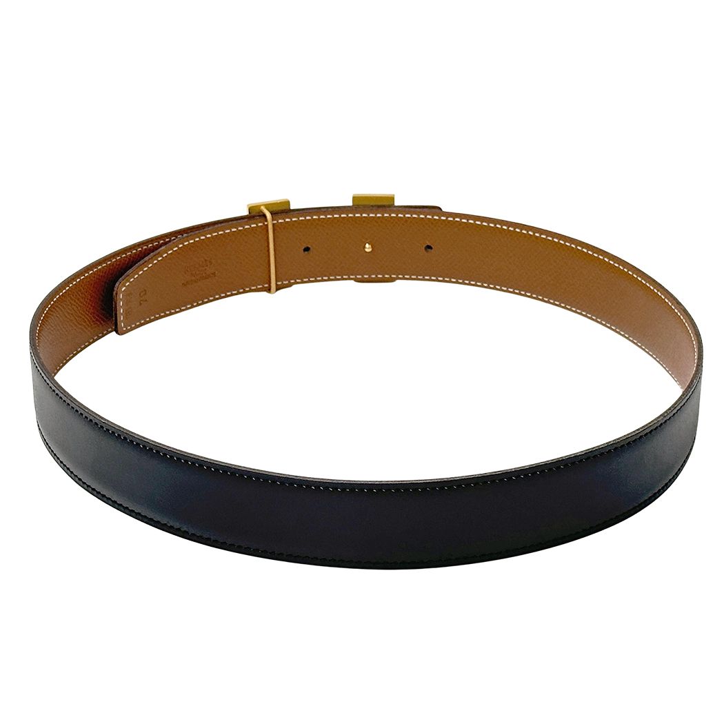 Hermes Belt H Box Calf Black Gold 70 Reversible — view 3