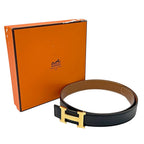 Hermes Belt H Box Calf Black Gold 70 Reversible — view 7