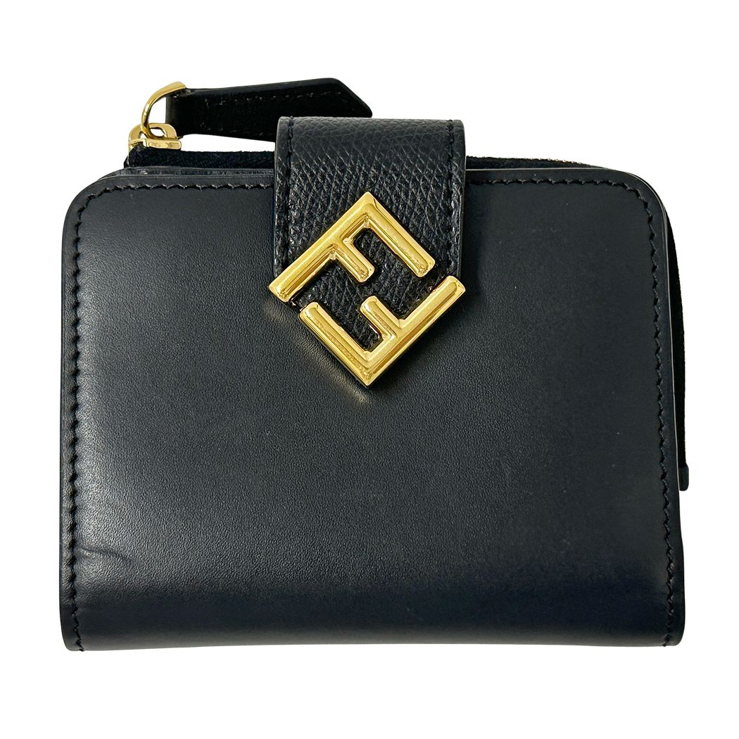 Fendi Wallet Bifold FF Diamond Leather Black Mini Small