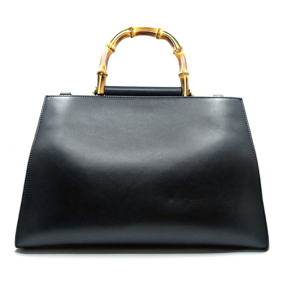 Gucci Nymphaea Bamboo Handbag Black Two-tone Leather Bag — view 2