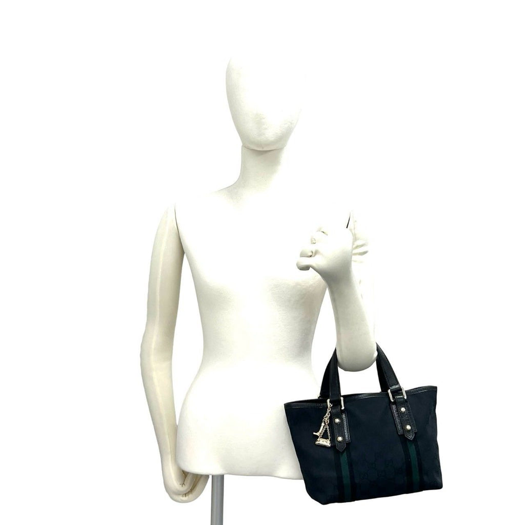 Gucci GG Logo Pattern Canvas Leather Mini Tote Boston Bag Navy — view 2