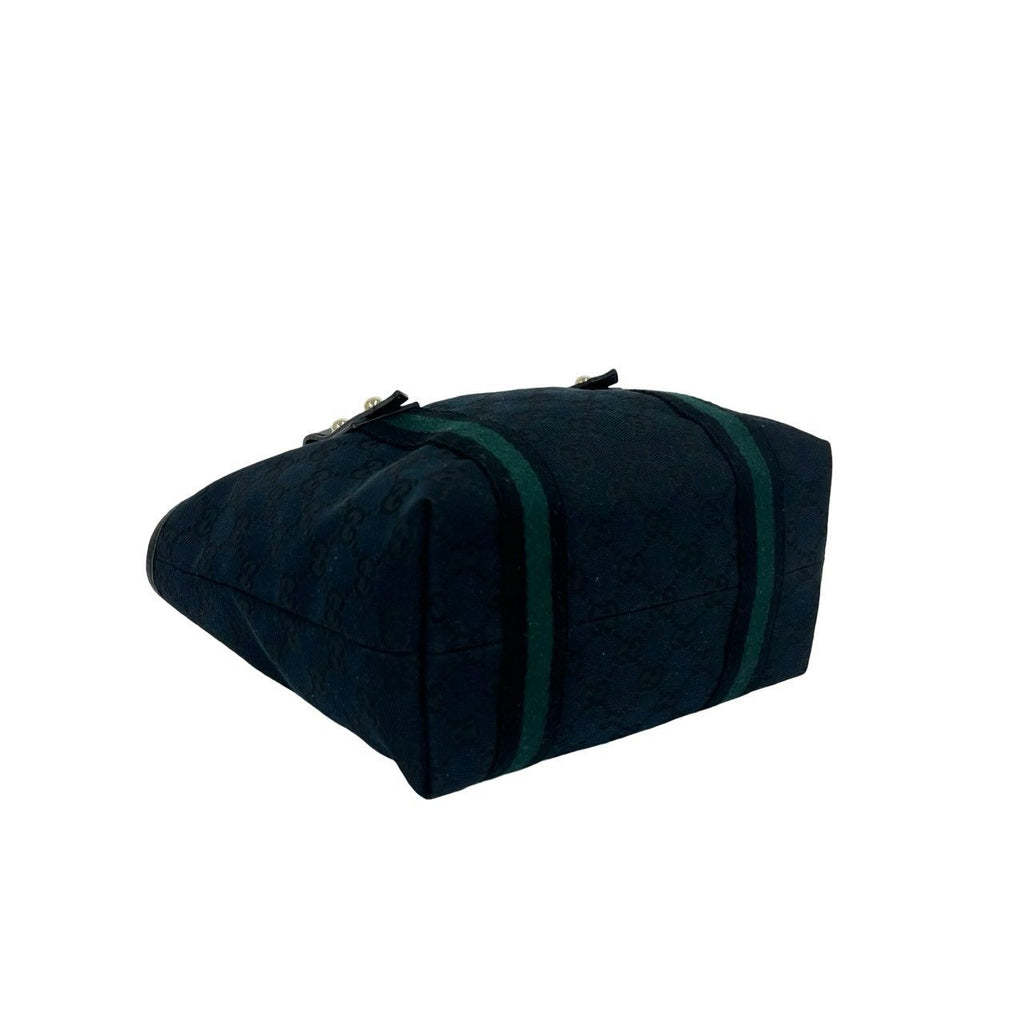 Gucci GG Logo Pattern Canvas Leather Mini Tote Boston Bag Navy — view 7