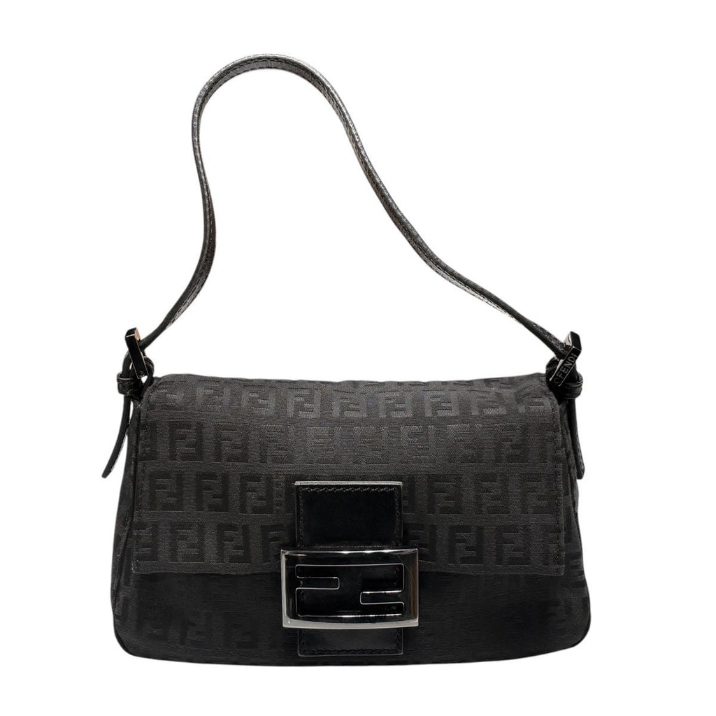 Fendi Mini Mamma Bucket Zucchino Pattern Shoulder Bag Leather Black