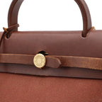 Hermes Herbag PM 2-Way Shoulder Bag Canvas Leather Brown Gold — view 7