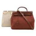 Hermes Herbag PM 2-Way Shoulder Bag Canvas Leather Brown Gold