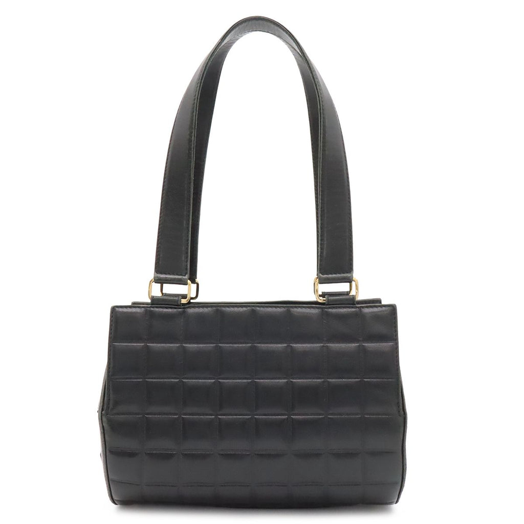 Chanel Choco Bar CC Logo Mini Bag Drum Tube Shape Leather Black Gold