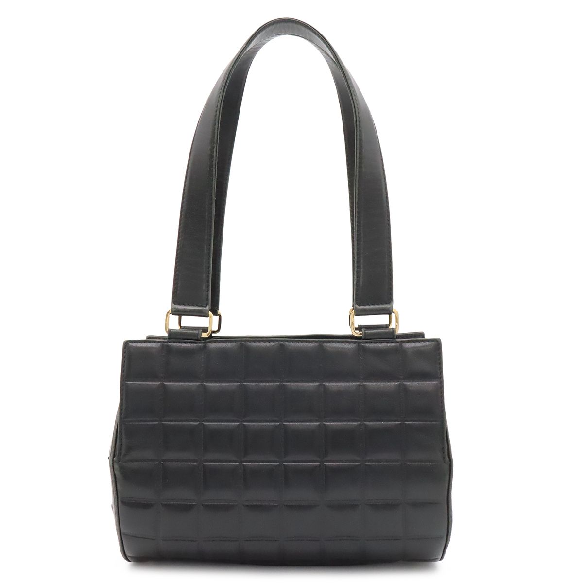 Chanel Choco Bar CC Logo Mini Bag Drum Tube Shape Leather Black Gold