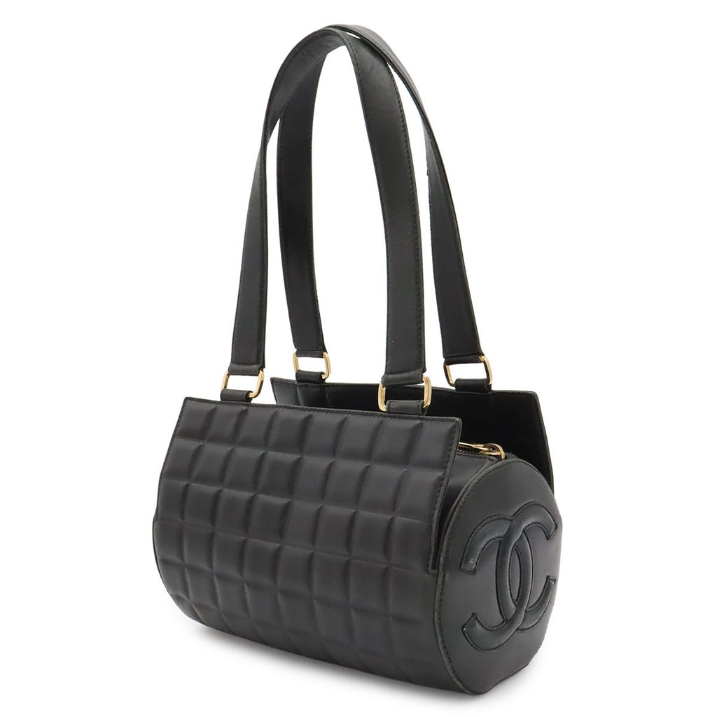 Chanel Choco Bar CC Logo Mini Bag Drum Tube Shape Leather Black Gold — view 2