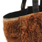 Chanel Rabbit Fur CC Logo Tote Fur Handbag Suede Brown Black — view 7
