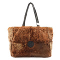 Chanel Rabbit Fur CC Logo Tote Fur Handbag Suede Brown Black