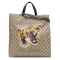 Gucci GG Supreme Tiger Tote 2-Way Shoulder Bag Leather Khaki Beige Black