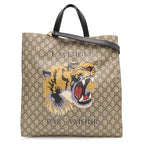 Gucci GG Supreme Tiger Tote 2-Way Shoulder Bag Leather Khaki Beige Black